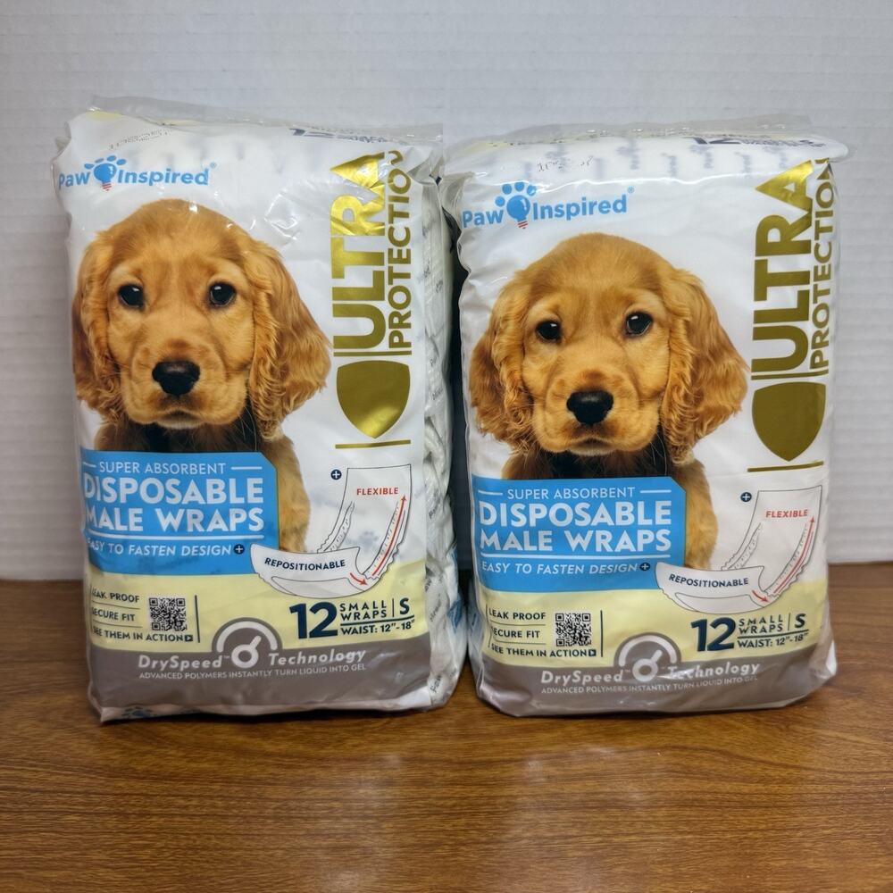 Disposable Male Wraps Paw Inspired - Ultra Protection SMALL Dog Diapers 2pk New